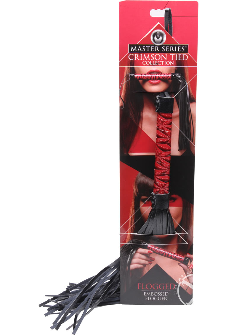 Master Series - Crimson Tied Flogged Embossed Flogger - Black/Red