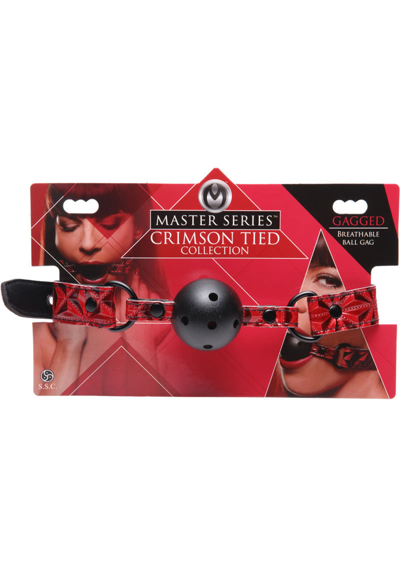 Master Series - Crimson Tied Gagged Breathable Ball Gag - Black/Red