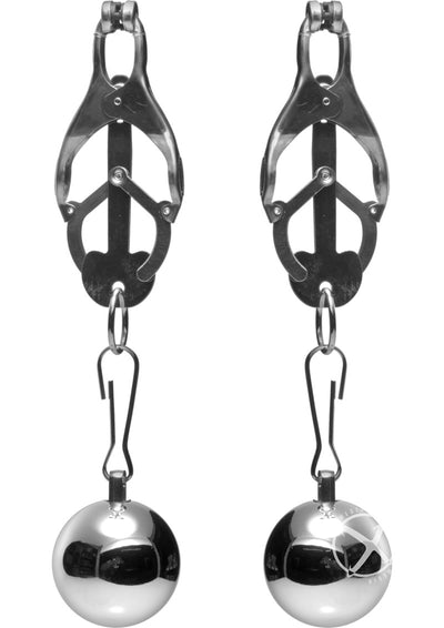 Master Series Deviant Monarch Weighted Nipple Clamps - Metal/Silver