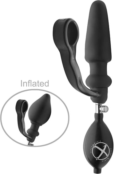 Master Series Exxpander Inflatable Plug with Cock Ring and Removable Pump - Black