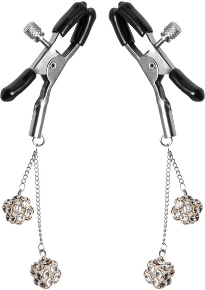 Master Series Ornament Adjustable Nipple Clamps W/ Jewel Accents - Black/Clear