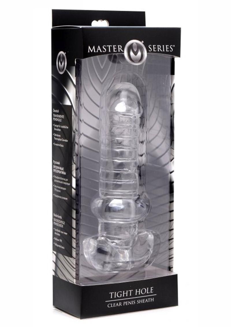 Master Series Tight Hole Ribbed Penis Sheath - Clear