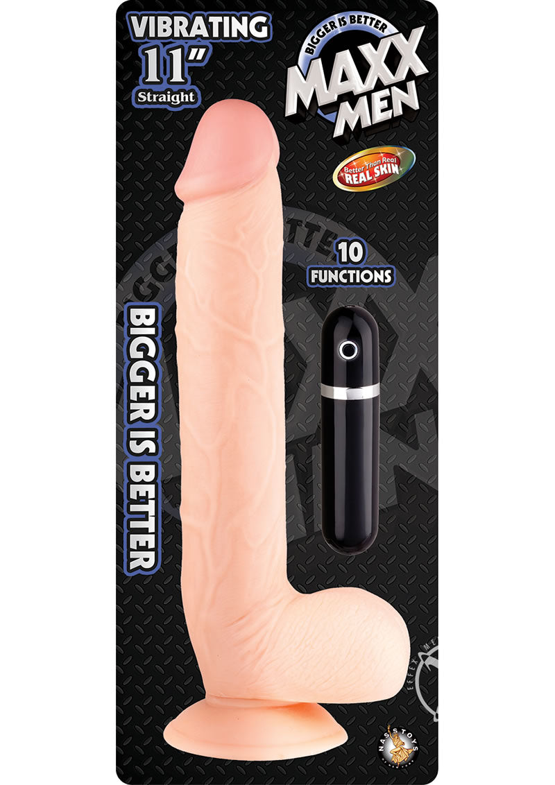 Maxx Men Vibrating Curved Dildo - Flesh/Vanilla - 11in