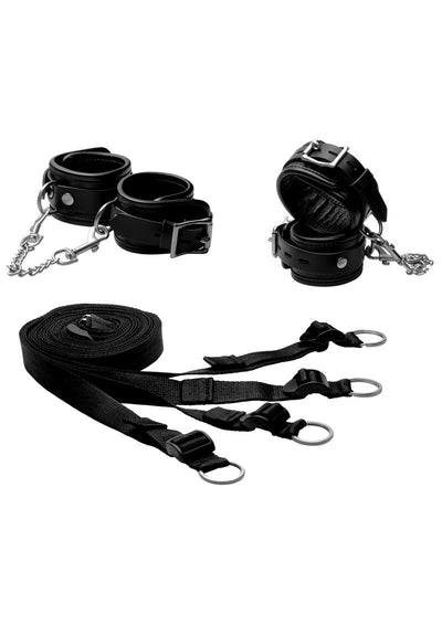 Mistress By Isabella Sinclaire Leather Bed Restraint Kit - Black