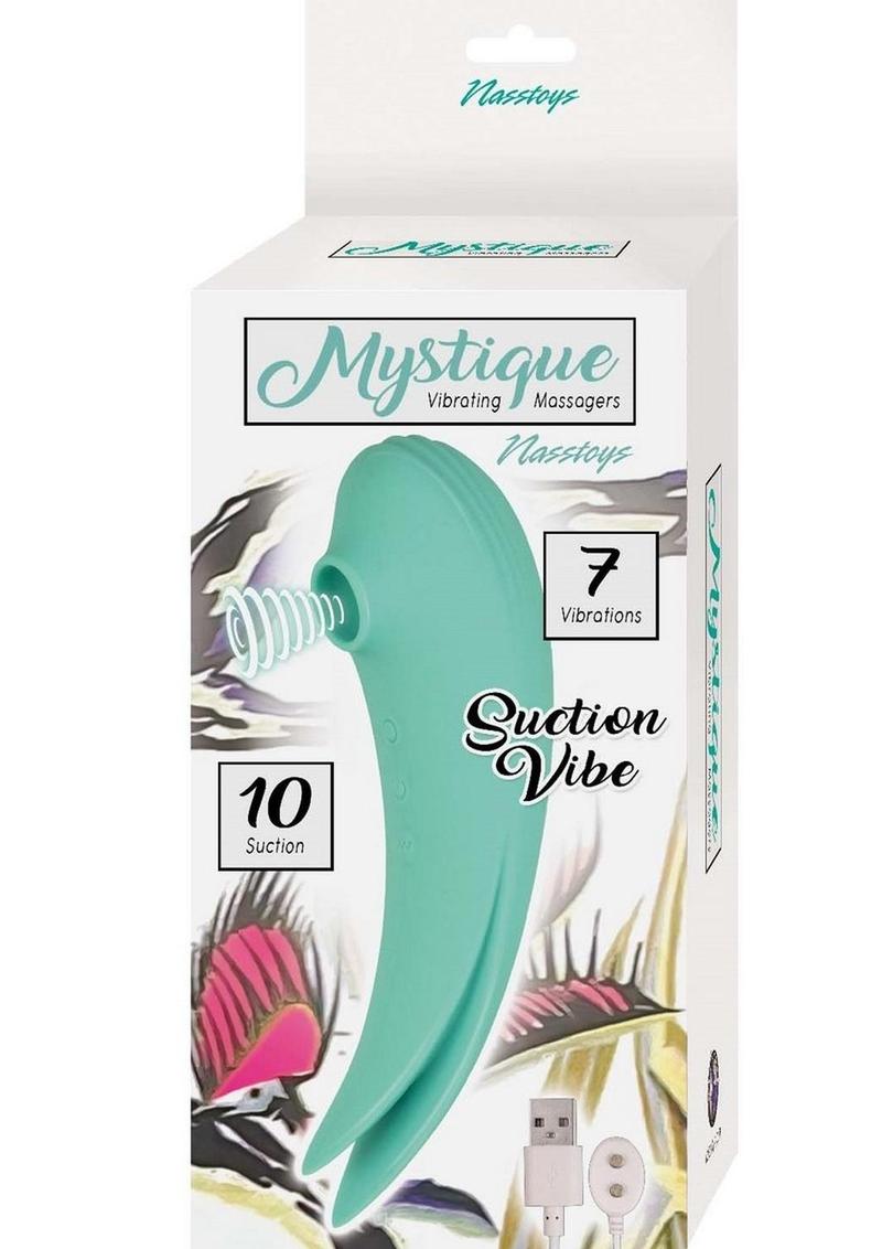 Mystique Suction Vibrating Rechargeable Silicone Massager - Aqua/Green