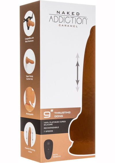 Naked Addiction Silicone Rechargeable Thrusting Dildo - Brown/Caramel - 9in