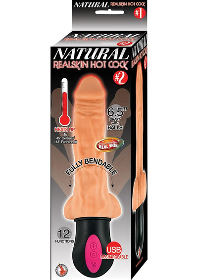 Natural Realskin Hot Cock #2 Rechargeable Warming Vibrator - Vanilla - 6.5in