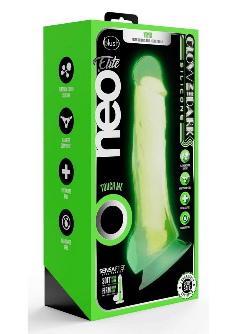 Neo Elite Glow In The Dark Dildo with Balls - Glow In The Dark/Green - 7.5in