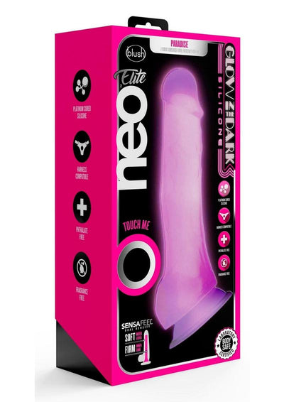 Neo Elite Glow In The Dark Dildo with Balls - Glow In The Dark/Pink - 7.5in