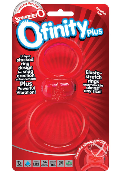 Ofinity Plus Super Stretchy Vibrating Double Silicone Cock Ring Waterproof - Red