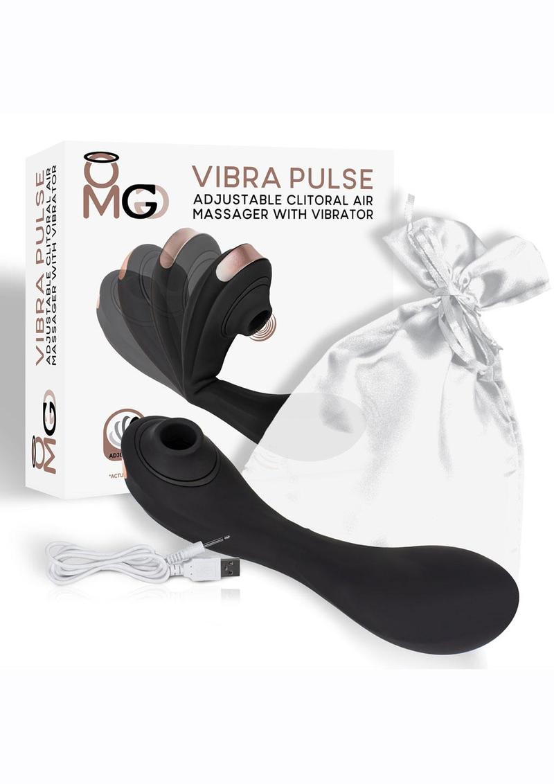 Omg Vibrapulse Rechargeable Silicone Adjustable Clitoral Air Massager with Vibrator - Black