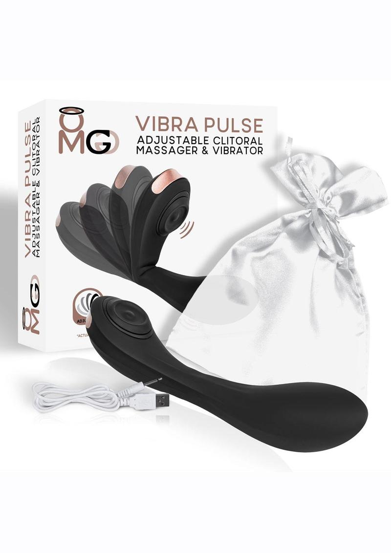 Omg Vibrapulse Rechargeable Silicone Adjustable Clitoral Massager with Vibrator - Black