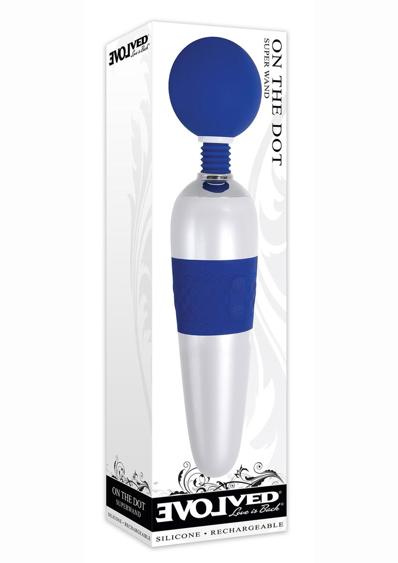 On The Dot Rechargeable Silicone Super Wand Massager - Blue/White