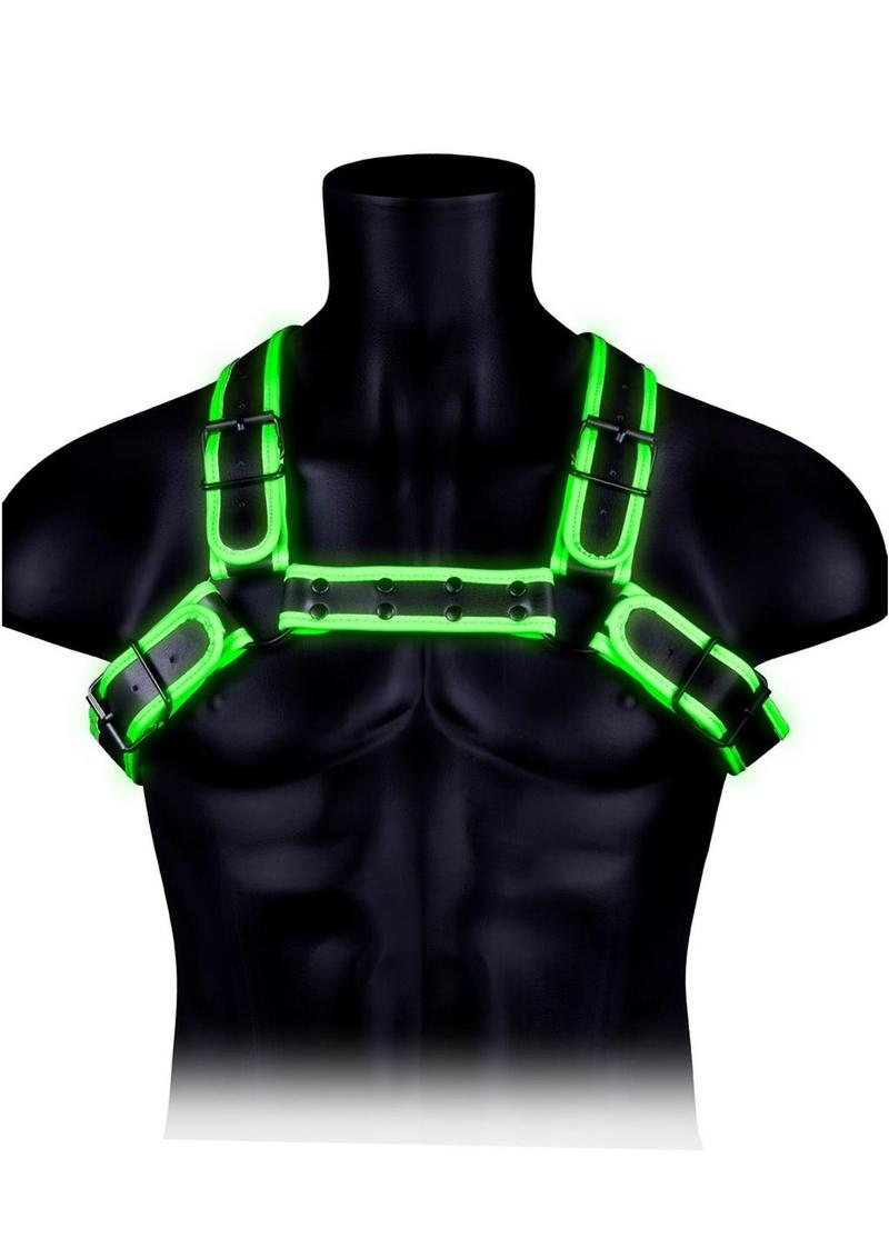 Ouch! Buckle Bulldog Harness - Black/Glow In The Dark/Green - Large/XLarge