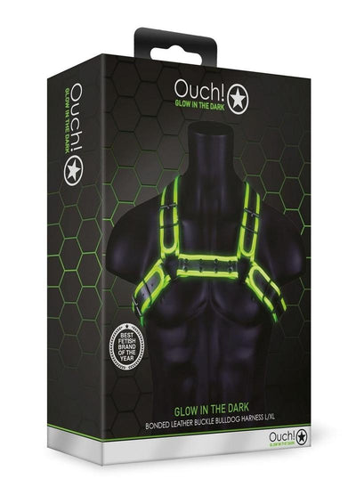 Ouch! Buckle Bulldog Harness - Black/Glow In The Dark/Green - Large/XLarge