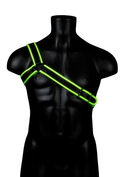 Ouch! Gladiator Harness - Black/Glow In The Dark/Green - Large/XLarge