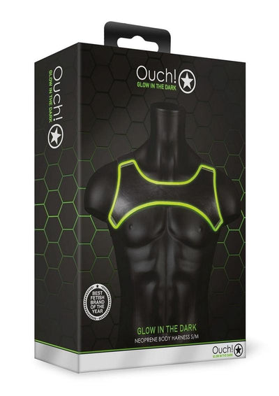 Ouch! Neoprene Harness - Black/Glow In The Dark/Green - Medium/Small