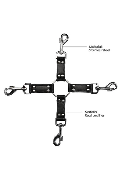 Ouch! Pain 4-Way Leather Hogtie Cross - Black