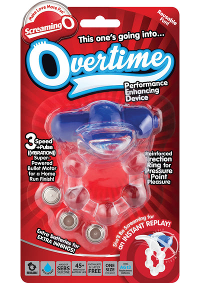 Overtime Silicone Vibrating Cock Ring Waterproof - Blue