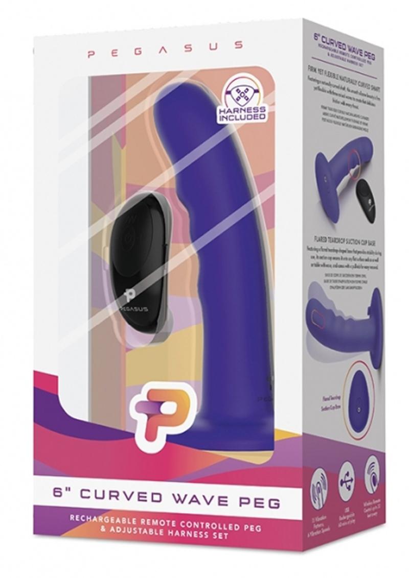 Pegasus Curve Wave Peg Rechargeable Dildo with Remote Control - Purple - 6in