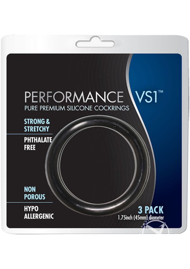 Performance Vs1 Pure Premium Silicone Cock Rings - Black - Medium - 3 Pack