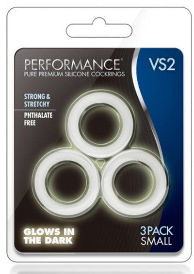 Performance Vs2 Pure Premium Silicone Cock Rings - Glow In The Dark/White - Small