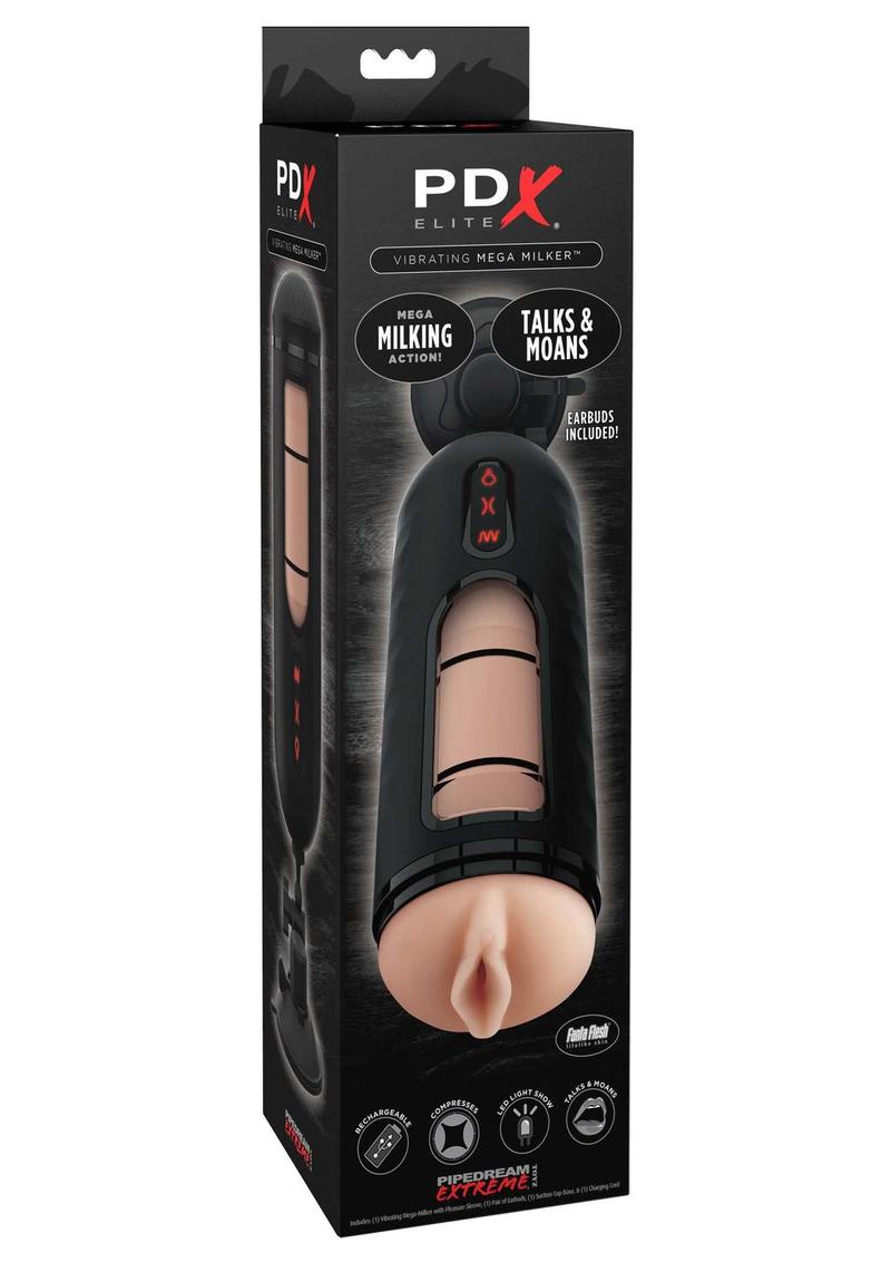 Pipedream Extreme Elite Rechargeable Vibrating Mega Milker Masturbator - Pussy - Black/Flesh/Vanilla