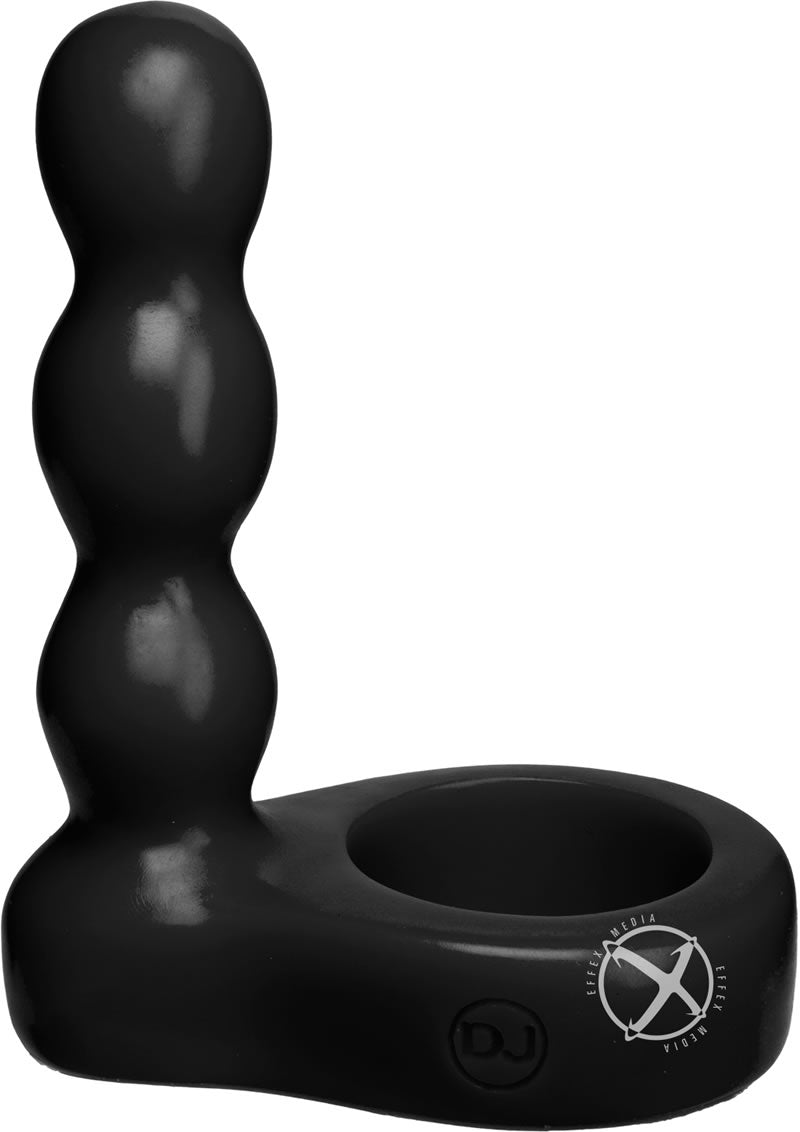 Platinum Premium Silicone The Double Dip 2 Cock Ring Dual Penetrating Beaded Prober - Black