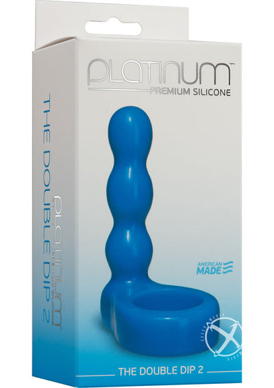 Platinum Premium Silicone The Double Dip 2 Cock Ring Dual Penetrating Beaded Prober - Blue