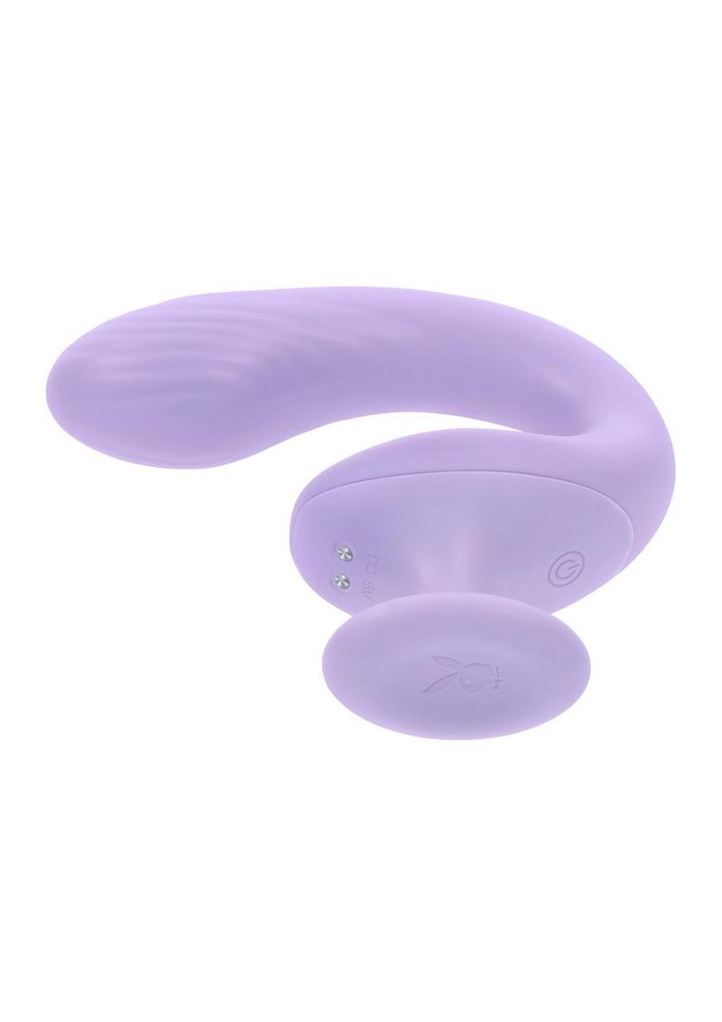 Playboy Rev Me Up Rechargeable Silicone Dual Vibrator with Clitoral Stimulator - Purple