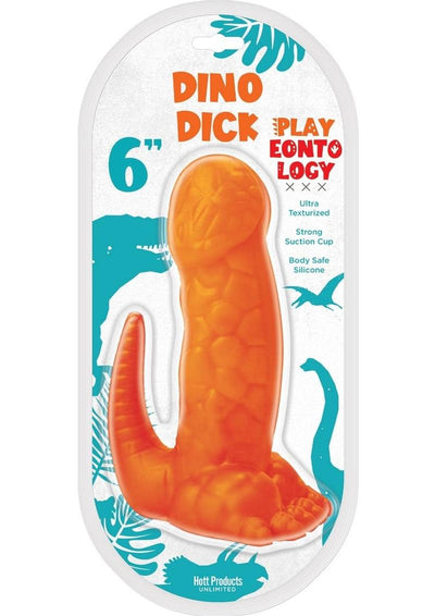 Playeontology Dino Dick Silicone Dildo with Suction Cup - Orange - 7in