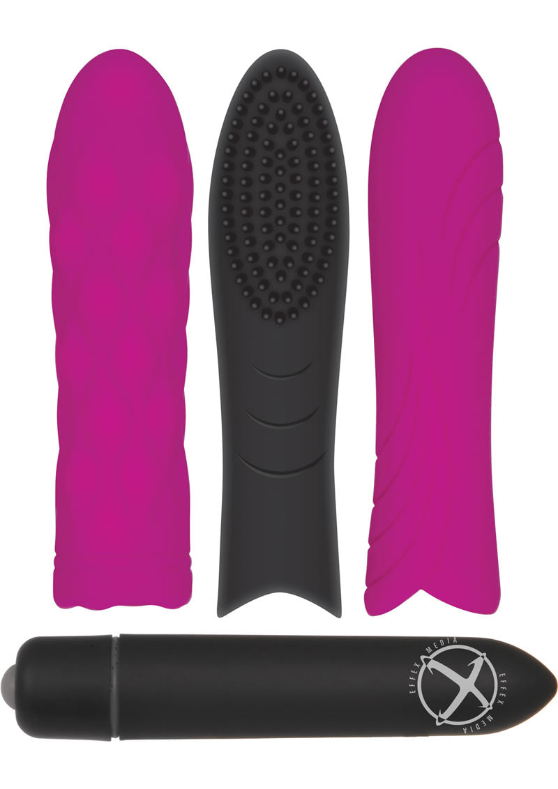 Pleasure Silicone Sleeve Trio with Bullet Kit - Black/Purple