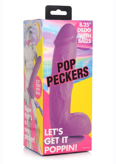 Pop Peckers Dildo with Balls - Purple - 8.25in