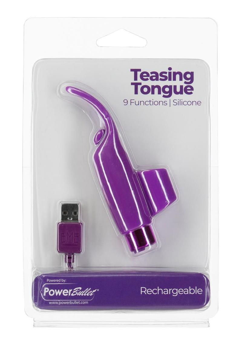 Powerbullet Silicone Teasing Tongue with Mini Rechargeable Bullet - Purple - 2.5in