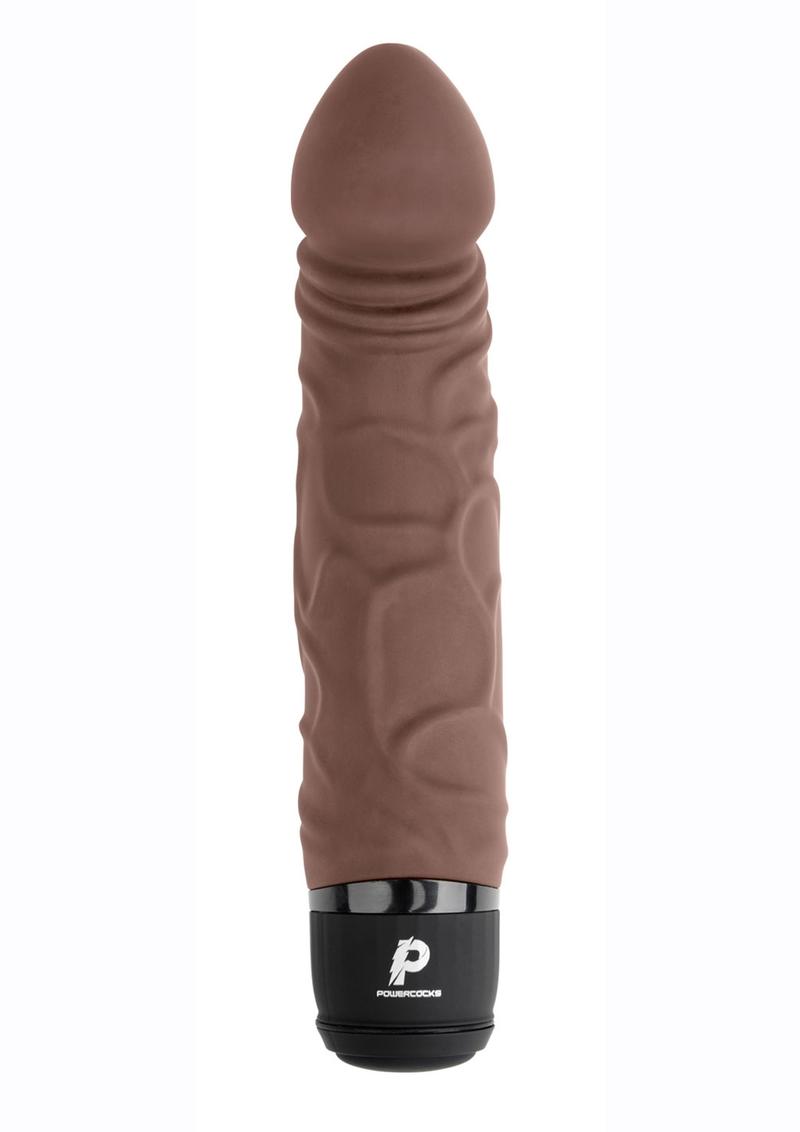 Powercocks Silicone Rechargeable Realistic Vibrator - Chocolate - 6.5in