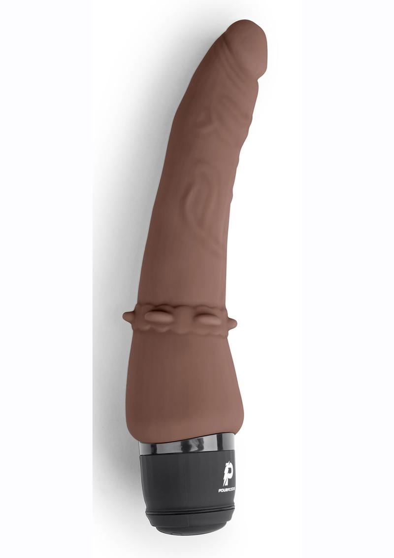 Powercocks Silicone Rechargeable Slim Anal Realistic Vibrator - Chocolate - 7in