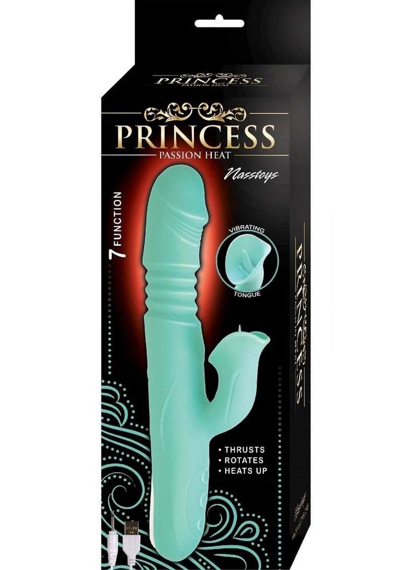 Princess Passion Heat Rechargeable Silicone Warming Vibrator with Clitoral Wheel - Aqua/Green