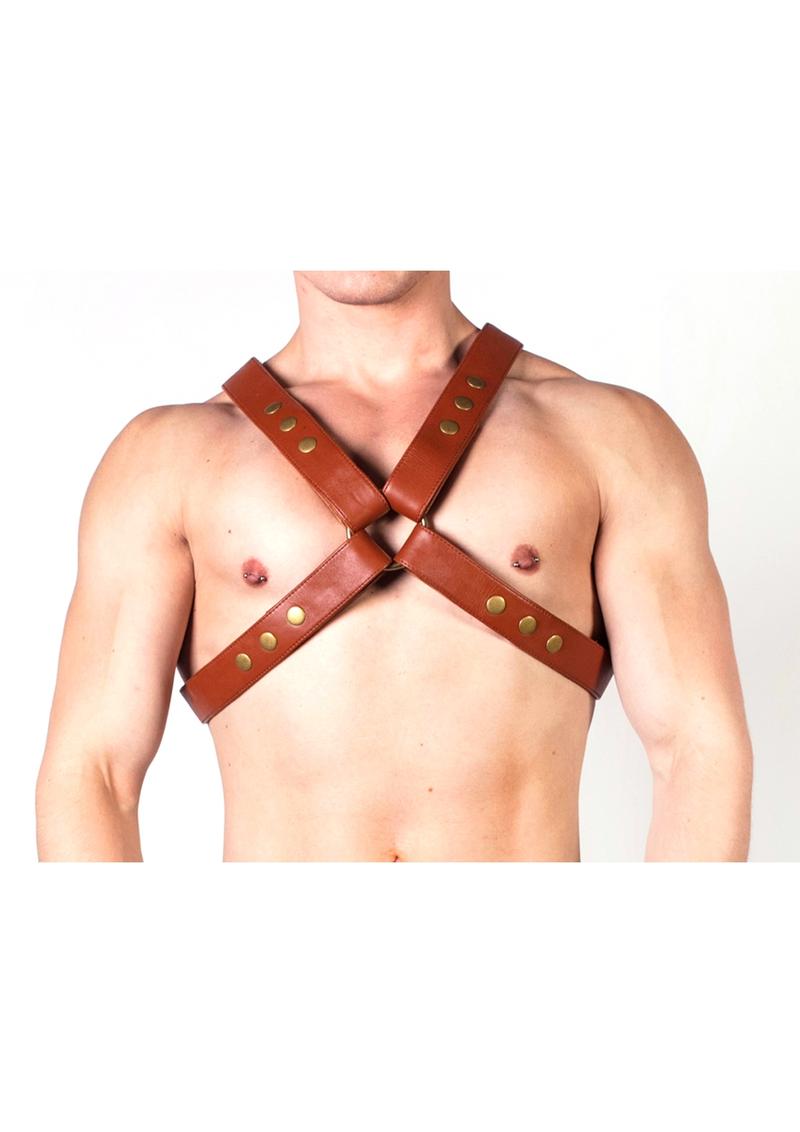 Prowler Red X Chest Harness - XLarge - Brown/Brass - Brown/Metal - XLarge