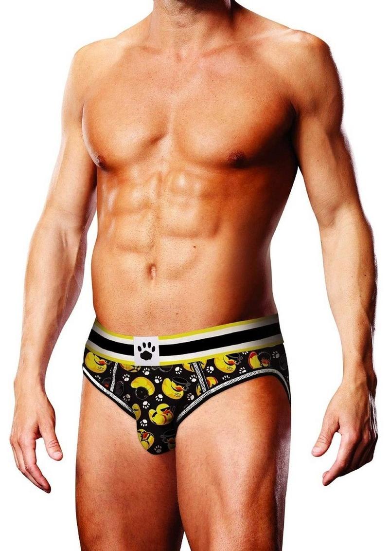 Prowler BDSM Rubber Ducks Open Brief - Black/Yellow - XSmall