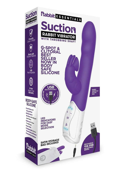 Rabbit Essentials Silicone Rechargeable Clitoral Suction Rabbit - Purple