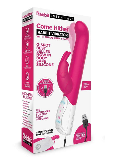 Rabbit Essentials Silicone Rechargeable Come Hither G-Spot Rabbit - Hot Pink/Pink