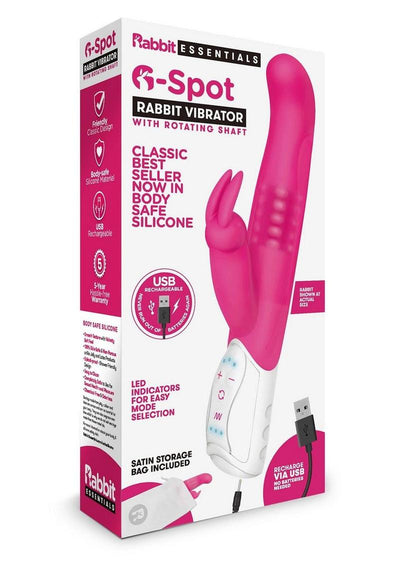 Rabbit Essentials Silicone Rechargeable G-Spot Rabbit Vibrator - Hot Pink/Pink