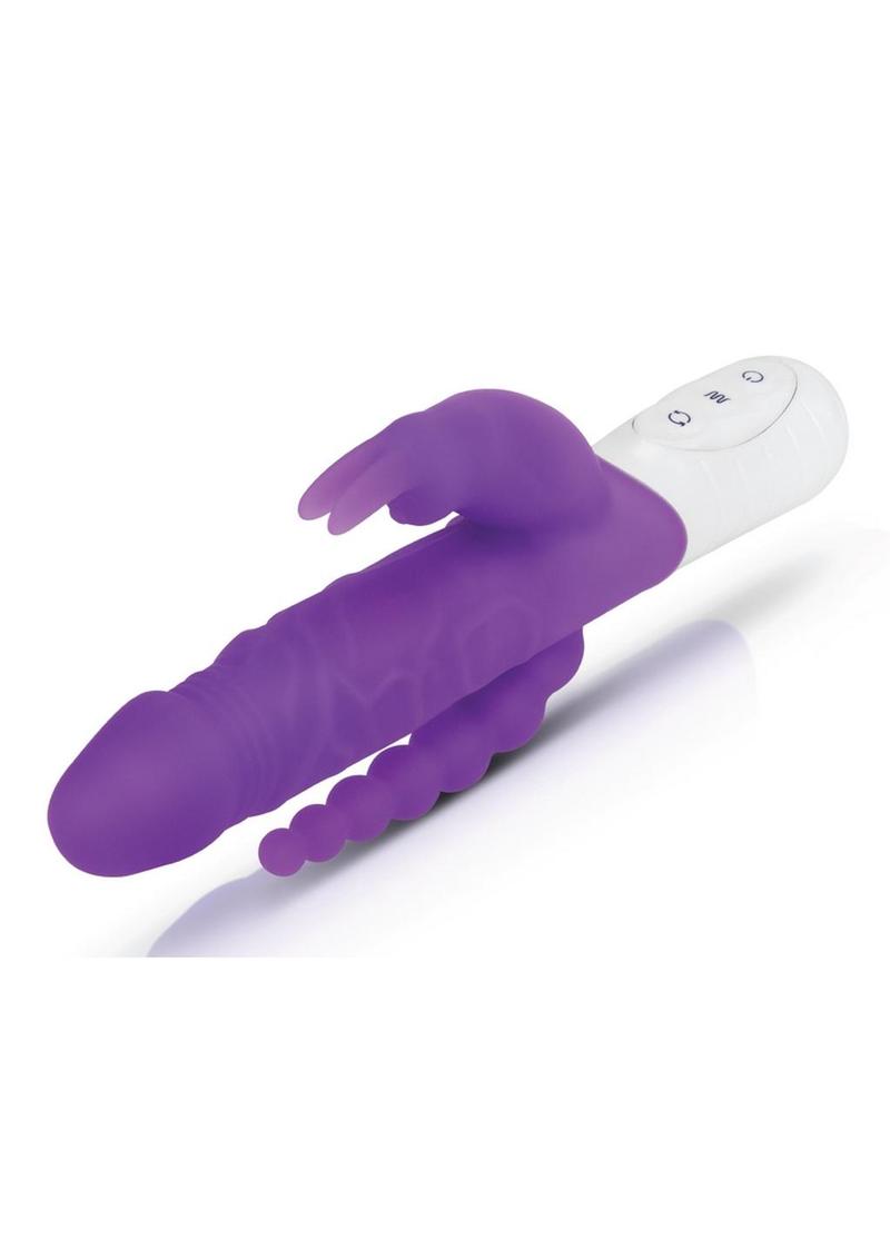 Rabbit Essentials Silicone Rechargeable Slim Realistic Double Penetration Rabbit Vibrator - Purple