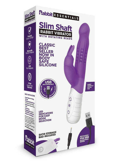 Rabbit Essentials Silicone Rechargeable Slim Shaft Rabbit Vibrator - Purple