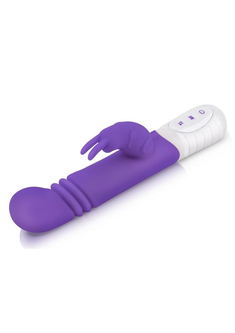 Rabbit Essentials Silicone Rechargeable Slim Shaft Thrusting G-Spot Rabbit Vibrator - Purple