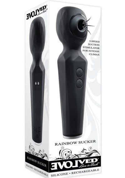 Rainbow Sucker Rechargeable Silicone Wand Vibrator - Black/Multicolor