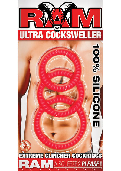 Ram Ultra Cocksweller Silicone Cock Rings - Red