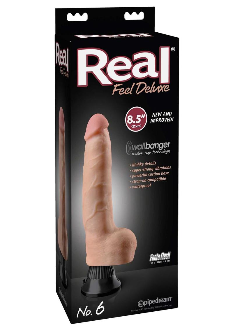 Real Feel Deluxe No. 6 Wallbanger Vibrating Dildo with Balls - Flesh/Vanilla - 8.5in