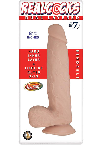 Realcocks Dual Layered #7 Bendable Dildo - Flesh/Vanilla - 8.5in