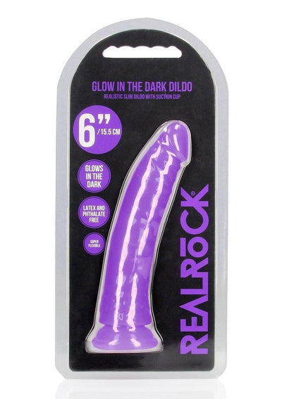 Realrock Slim Glow In The Dark Dildo with Suction Cup - Glow In The Dark/Purple - 6in